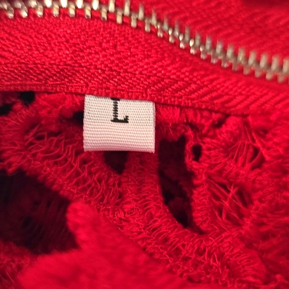 Laser Cut Red Crochet Sexy Cocktail Dress Long Sleeve Beetlejuice High Waist - Picture 11 of 11